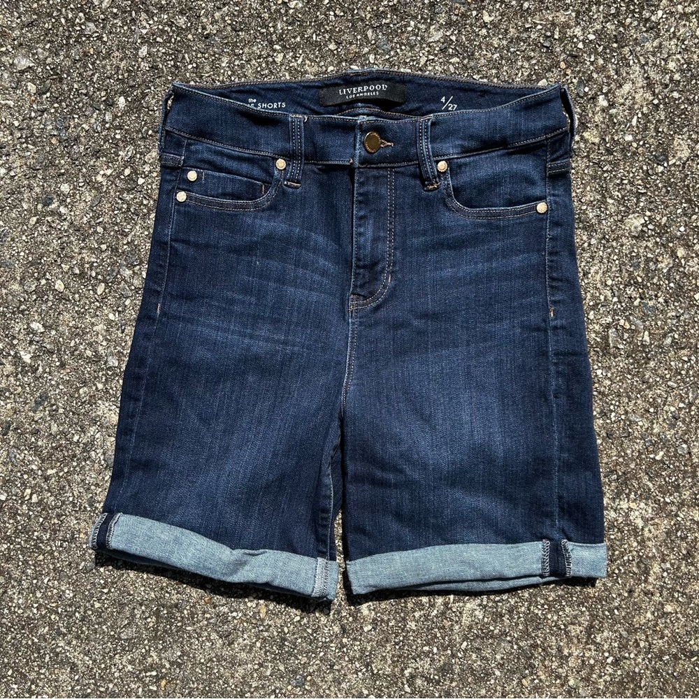 Liverpool Blue Jean Shorts with Cuffed Hem 4- EUC